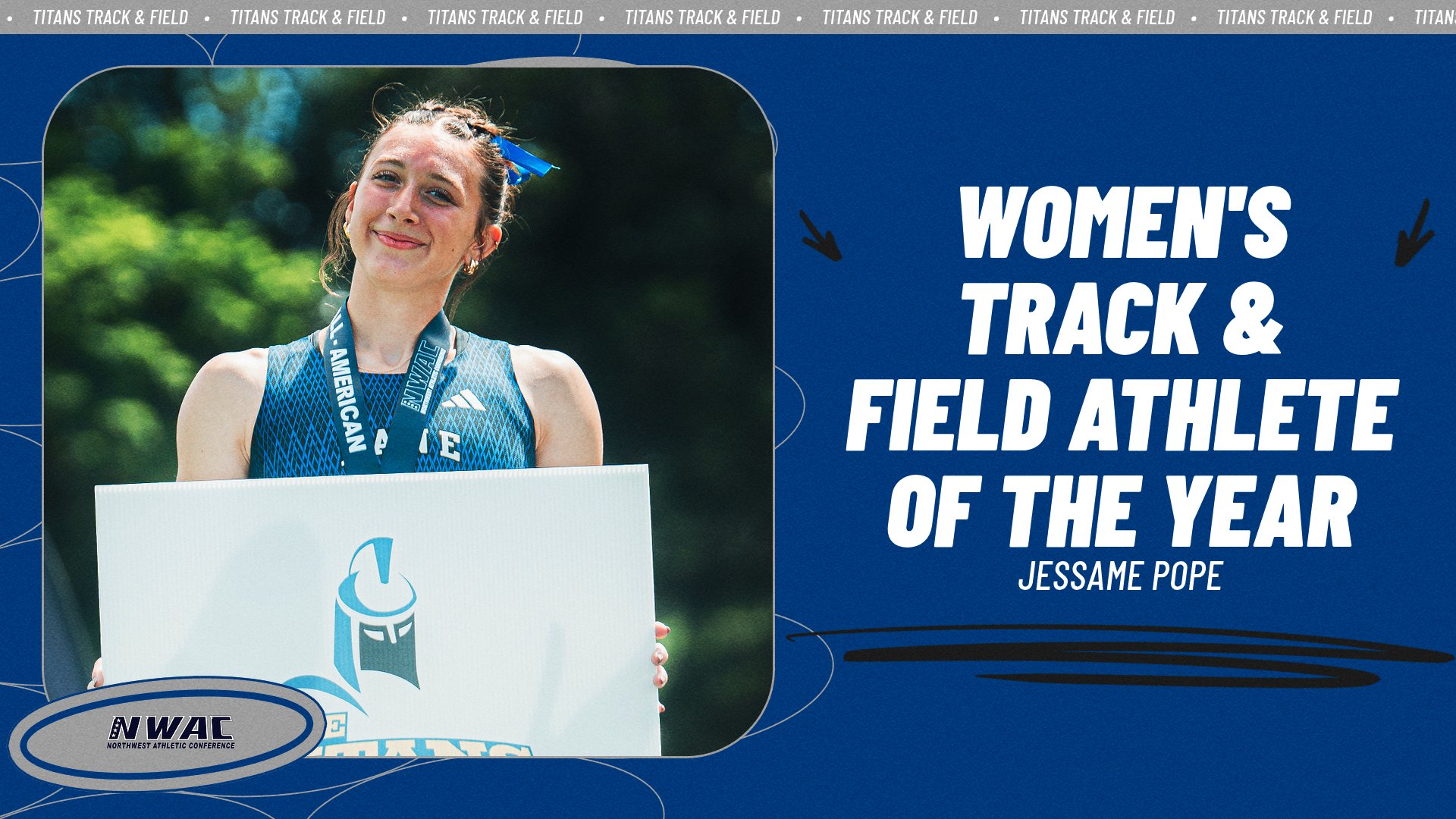 A track athlete stands of the podium after she won her race.